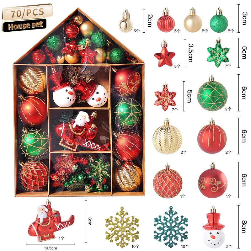HUAMJ 2022 Christmas luxury gifts set 70pcs house star car tree ornaments christmas decorations of christmas ball tree ornaments