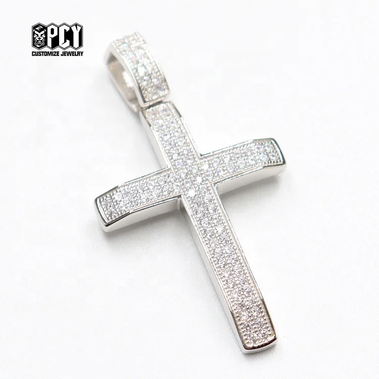 Hot Sale Cross Pendant Width 925 Sterling Silver with ice out Moissanite Pendant Hip Hop Cross Pendant