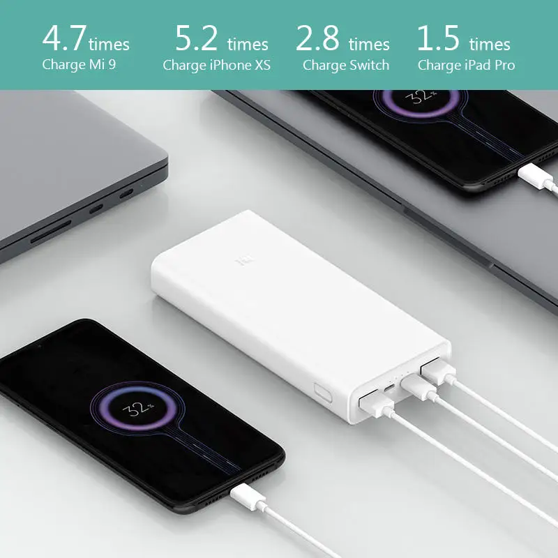 Xiaomi Mijia Power bank 20000 mAh 3 PLM18ZM 18W 2-Way Quick Charging USB C Portable Powerbank 20000 External Battery Poverbank