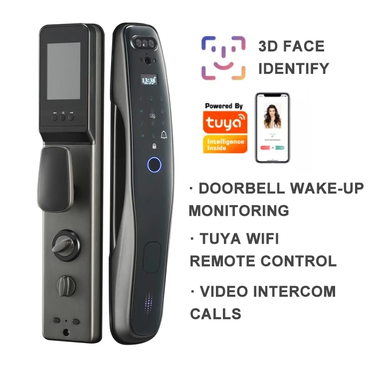 tuya main door smart key lock mortise latch for front electric doors handle with fingerprint camera face locks & keys for home