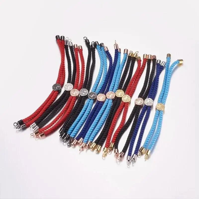3mm Thickness Cotton Thread Chinese Cord Gold color Life Tree Metal Moveable Spacer Beads Connectors Charm Bracelet