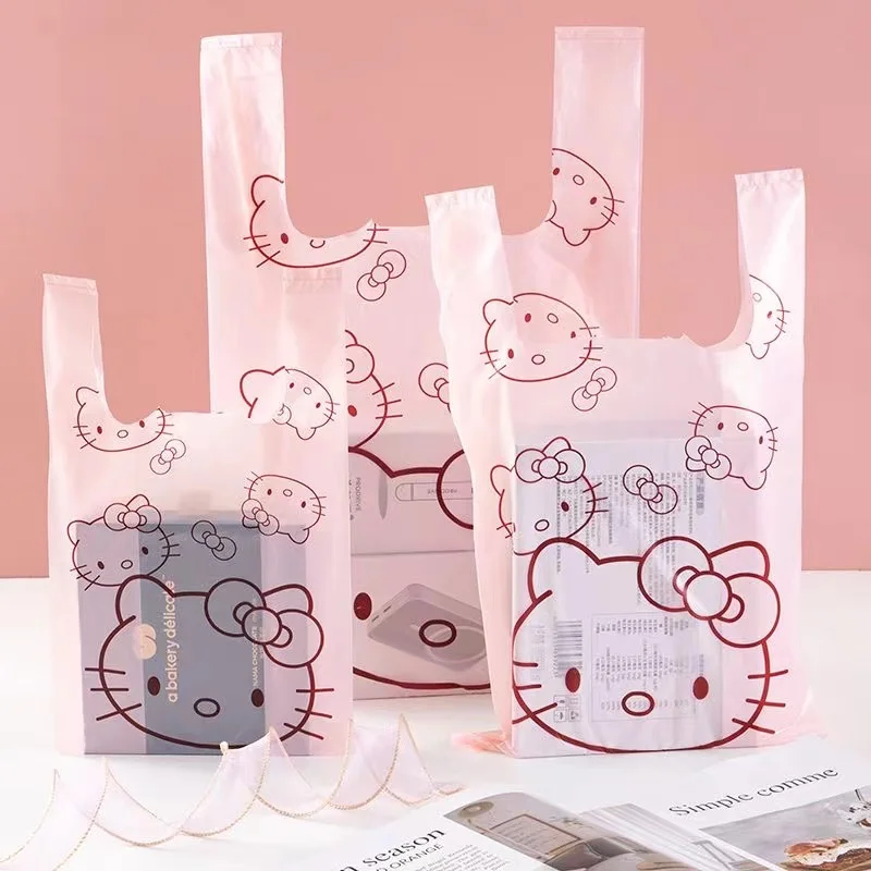 Подгонянный розовый Hello Kitty сумка для покупок Подставка Сумка многоразовая пищевая пластиковая упаковка