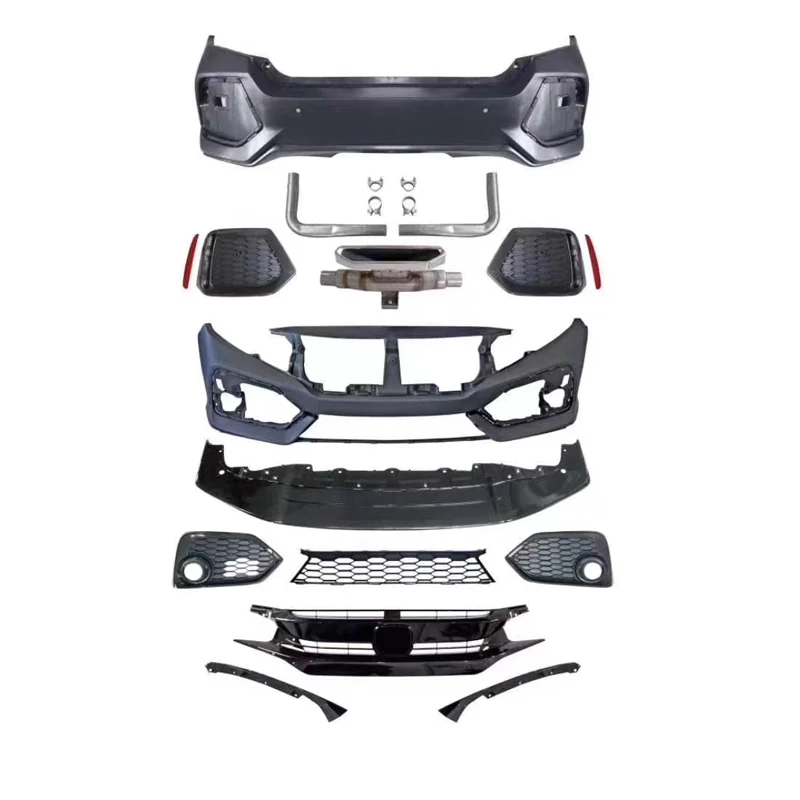 Car PP Body kits for Civic 2016-2020 Update SI Front Facelift Front and Rear Bumper Guard