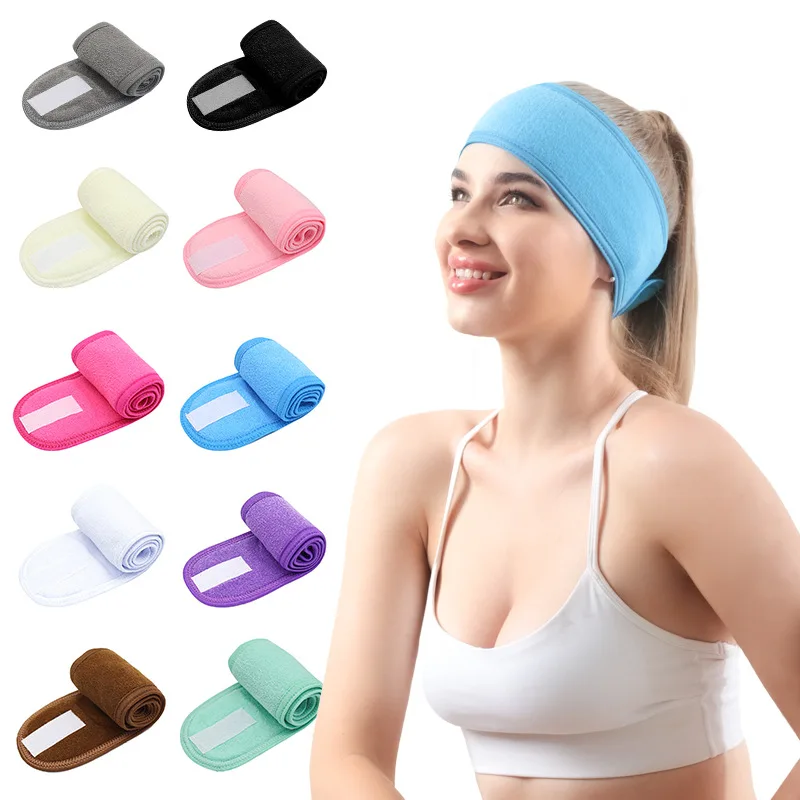 Double-Sided Soft Velcro Headband Face Wash Remover Makeup Sport Yoga Headbands Terry Cloth Ant Cloth Adjustable Hair Band