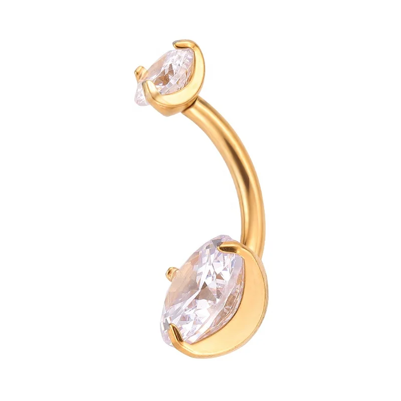 ASTM F136 Titanium internally Thread Double Prong Set CZ G23 Titanium Belly Button Rings Jewelry