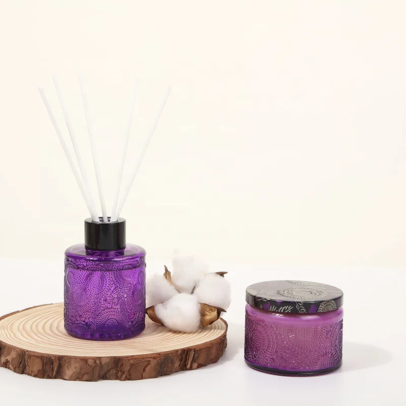 Hot selling embossed cup fragrance set DIY flameless fragrance rattan soybean candle set