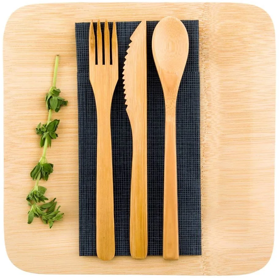 100% Natural Customized Recyclable Bamboo Cutlery Set in Sealed Paper