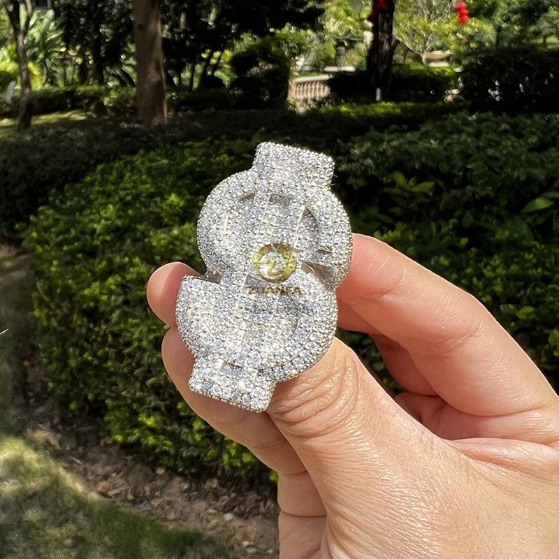 Custom Made Championship Moissanite Men Iced Out Dollar Sign Ring