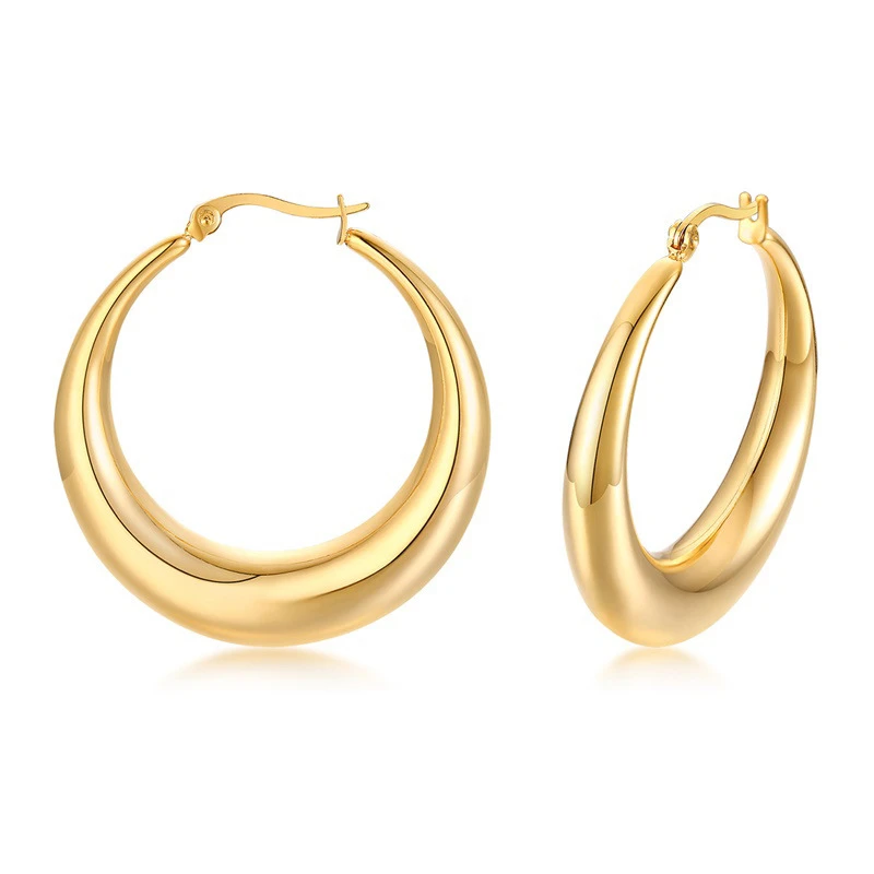 Statement Hollow Big Large Thick Chunky Earring Fashion 18k Gold Plated Stainless Steel Jewelry Hoop Earrings For Women 2021