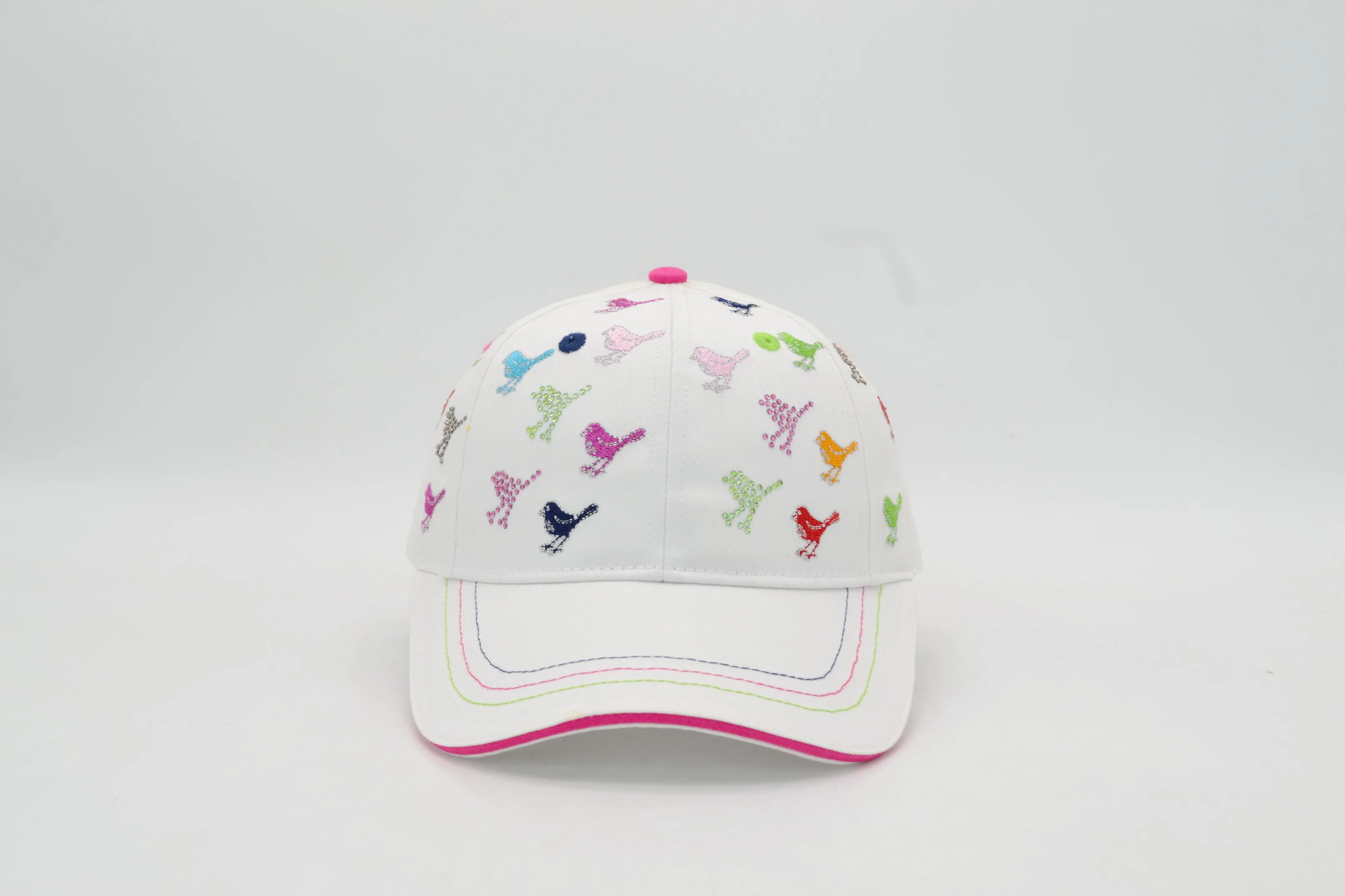 Custom 6 Panel golf baseball cap with diamond rhinestone embroider logo high quality standard girls cap