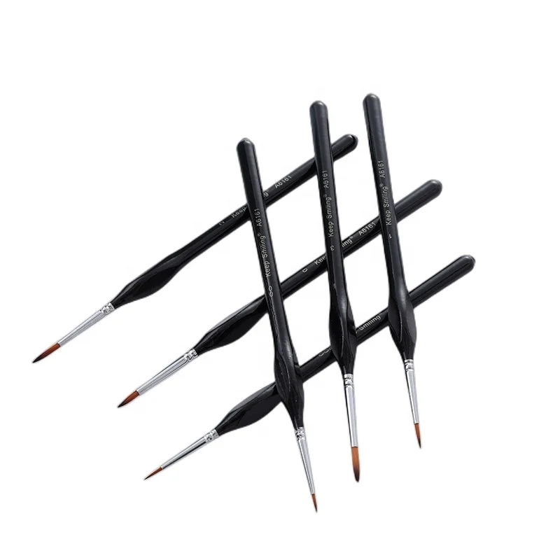 Keep Smiling 6pcs Black Wooden Poles Fine Art Painting Gouache Watercolor Detail Paint Brush For Oil Painting