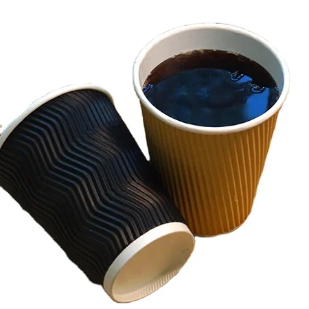 Disposable degradable PLA/PE 4oz  8oz Paper Cups for Espresso Coffee Tea Water ripple wall paper cups