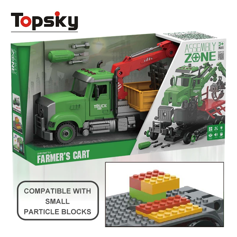 Topsky Transport Plastic Friction Powered Farmer Truck Car Toy With Music Light Educational DIY Friction Toy Vehicle For Boys