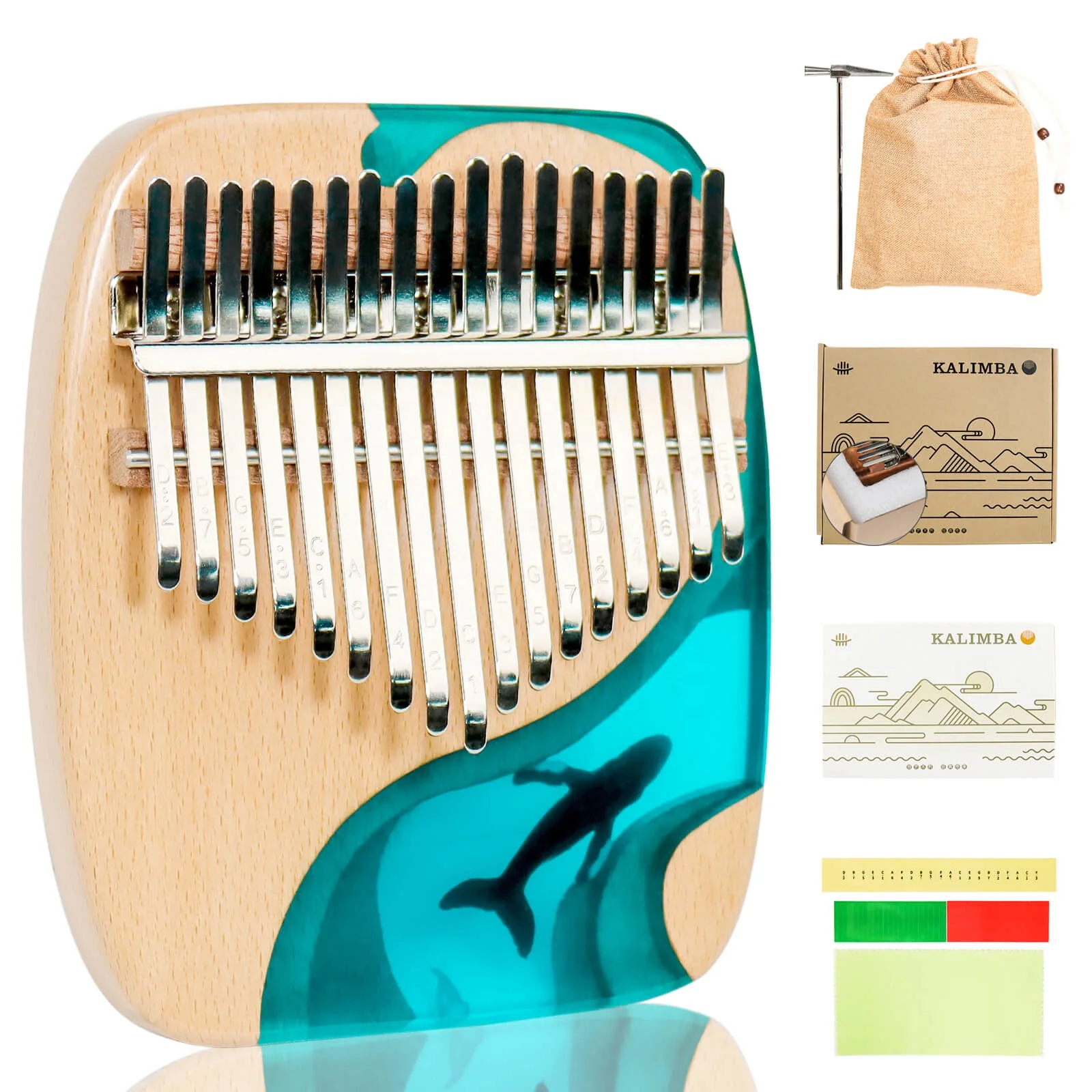Resin Kalimba 17 Key Exquisite Finger Thumb Piano Marimba Musical Instrument Good Accessory Pendant Gif Kalimba(17 Key, blue)