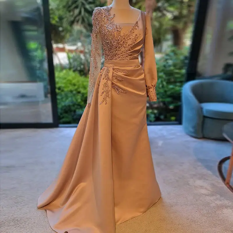 Jancember LSCZ197 Wholesale Satin Full Sleeve Women Lady Party Prom Fashion Elegant Evening Dresses 2023