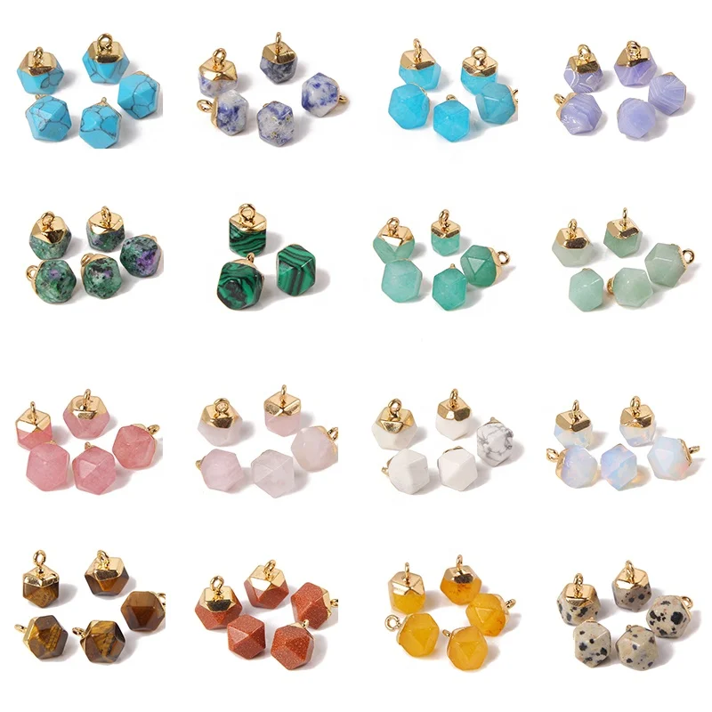 Gold Plated Geometric Healing Crystal Stone Charm Natural Gemstone Pendant For DIY Jewelry Making