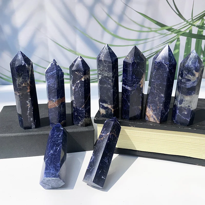 Bulk Wholesale polished natural single pointed hexagonal crystal column sodalite gemstone tower