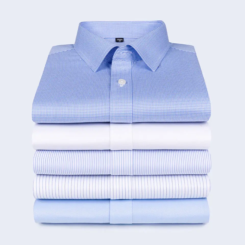 Mens Formal Long Sleeve Pain Solid Casual Business Dress Shirts Custom Wholesale Different Colors Polyester or 100% Cotton Woven