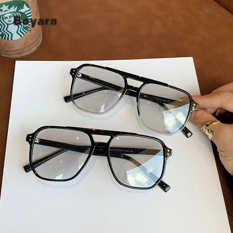 Boyarn New Anti-Blue Light Glasses Photochromic Gradient Gray Eye Frame Double Beam Tr90 Frame Uv400 Sunglasses Shades