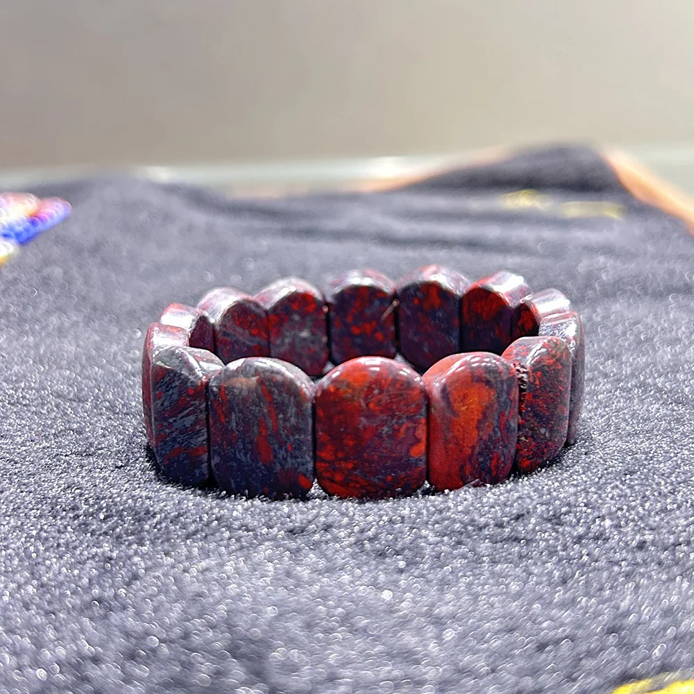 Blood Stone Large Square Bead Elastic Bangle Bracelets