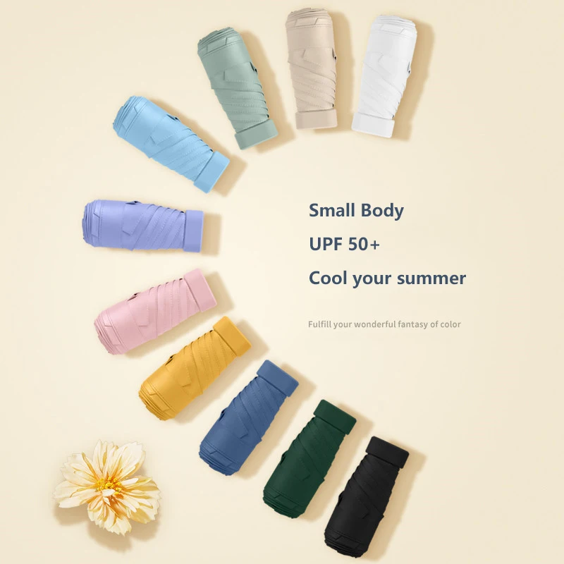 Маленький и легкий зонт Ok двойной карманный дорожный для девушек с защитой от УФ-лучей шесть складных