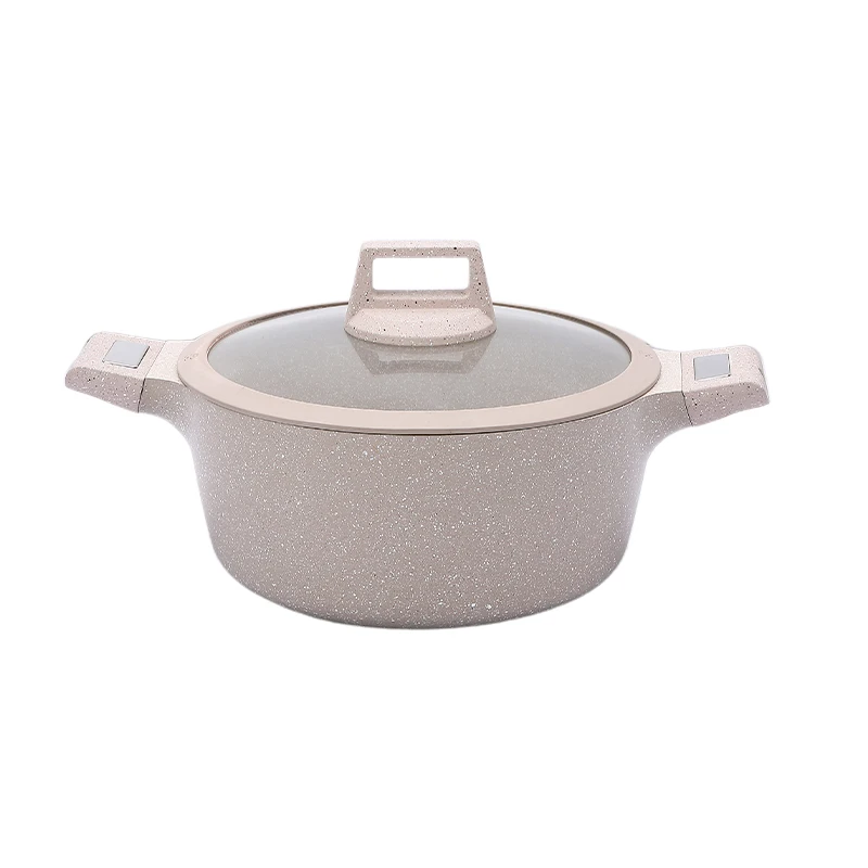 Deep Stock Soup Pot Die Cast Aluminum White Marble Non Stick Pots And Pans With Wooden Handle 20cm 24cm 28cm