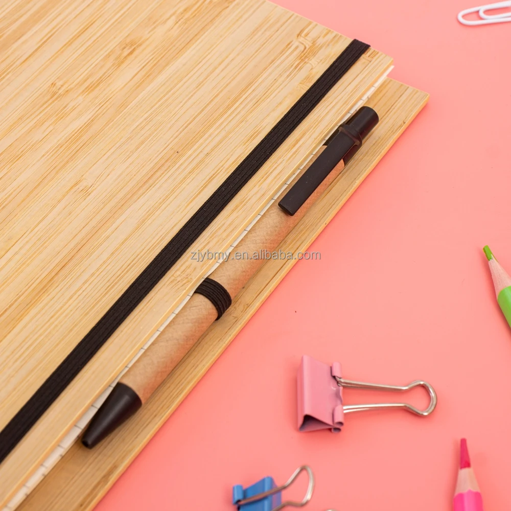 Factory Direct Cheap Customize Stationary Gift set 80 Sheets Bamboo Wooden Notepad With Spiral Binding