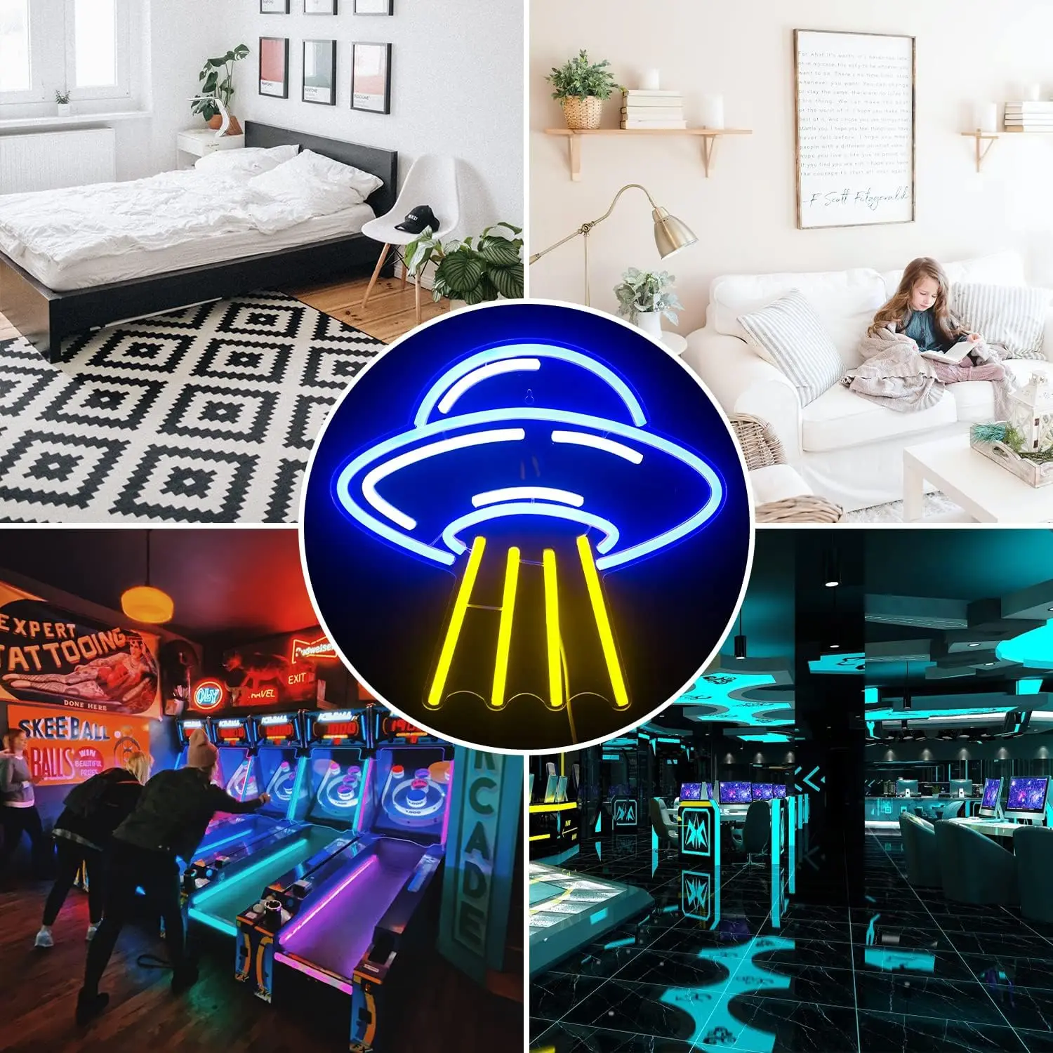 Weicao UFO Led Neon Sign 5V Dimmable USB Flying Saucer Star Space Neon Lights Signs for Party Bar Pub Festival Decor