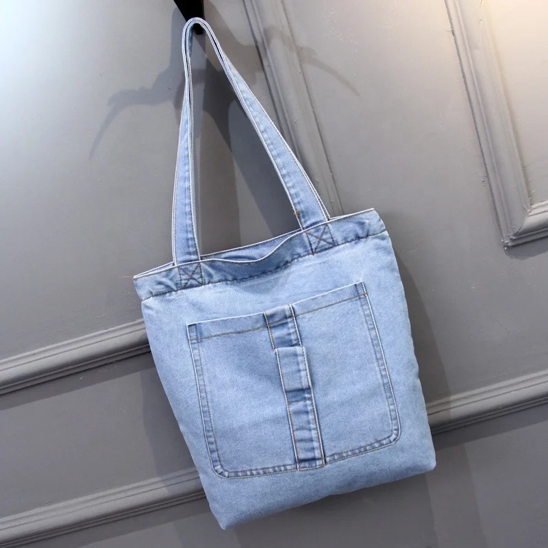 Wholesale Custom Ladies Casual Jean Shopping Denim Handbag Tote Bag for Women Girls
