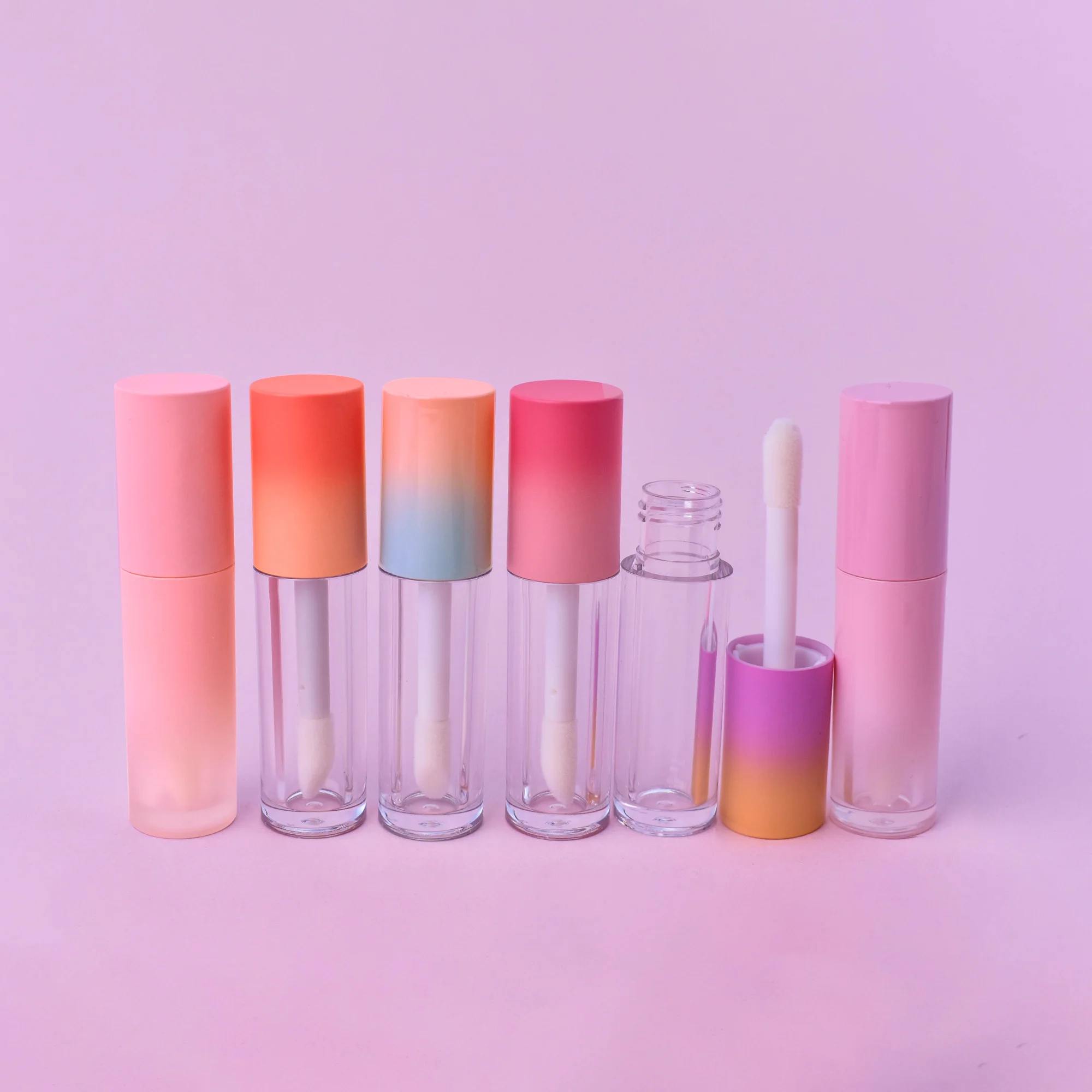 Hot Selling 5ml Lip Gloss Tube Custom Logo Empty Lip Oil Packaging with Big Brush Wand Mix Color Lid Private Label Made Plastic