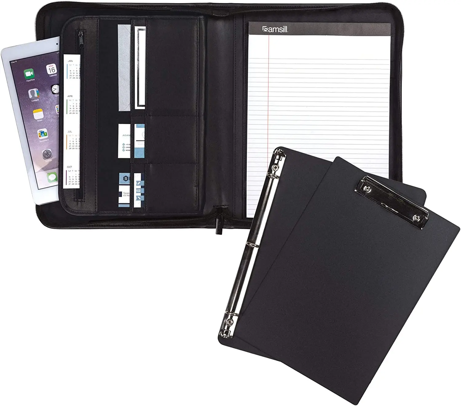 Custom Professional Padfolio Bundle, Includes Removable Clipboard, 0.5-Inch Round Ring Binder with Secure Zippered Closure