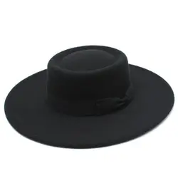 Woolen Men Women Flat Top Fedora cap