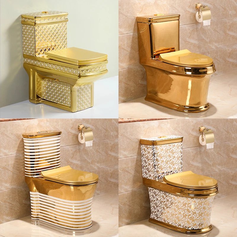 Bathroom Gold Plated Water Closet Modern One Piece S-Trap Water Closet China Gold Toilet