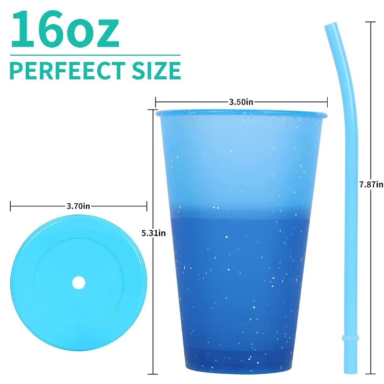 Color Changing Cold Drink Cup Reusable Summer Coffee Plastic Tumblers Cup With Lid And Straw