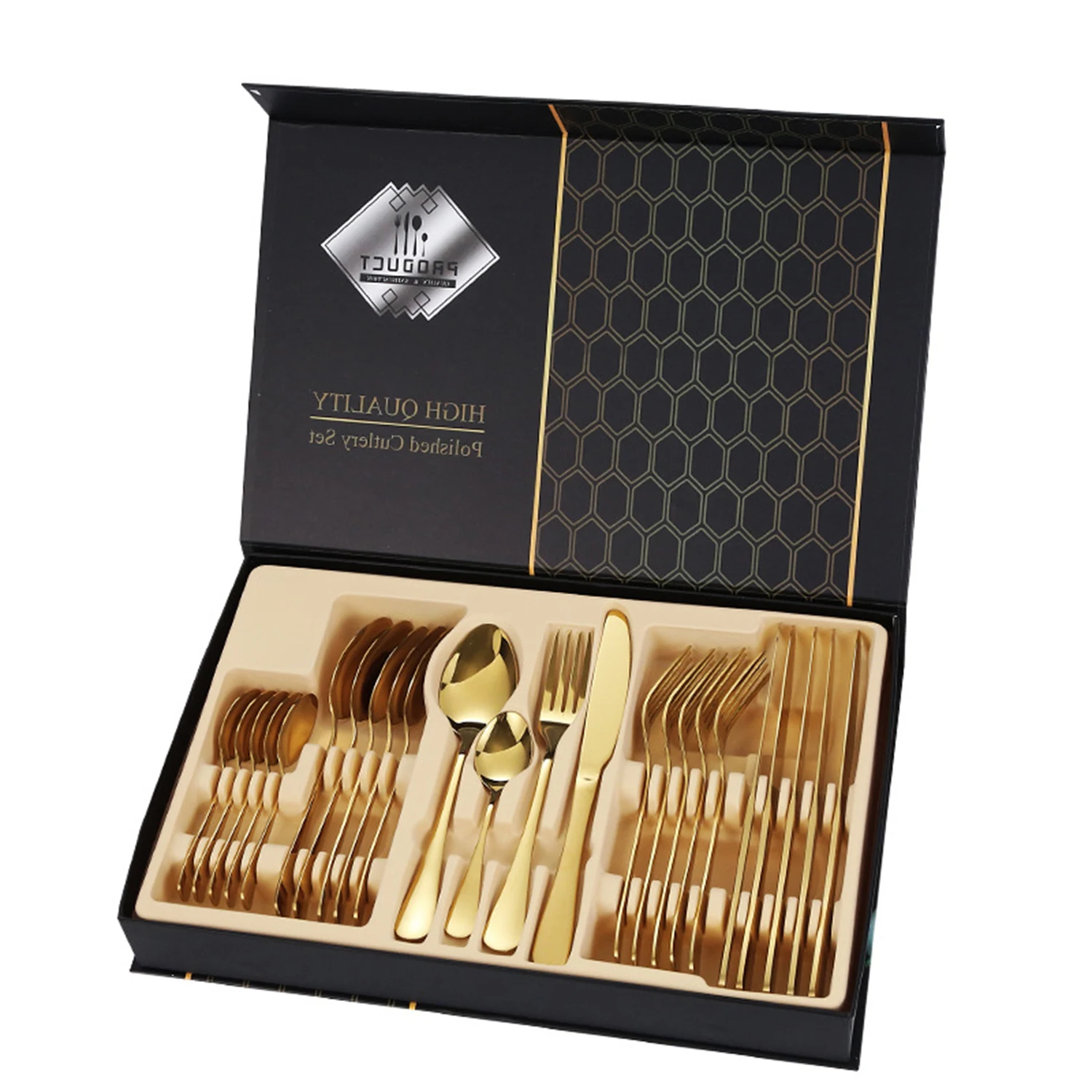 Nordic Stainless Steel Flatware Knife Fork Spoon Sets Home Hotel Silverware Wedding Black 24Pcs Cutlery Set