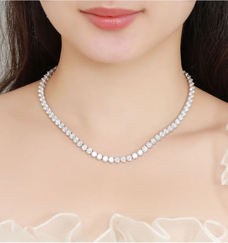 S925 Sterling Silver Moissanite Diamond Necklace Premium Silver Plated Jewelry for Wedding Party Engagement