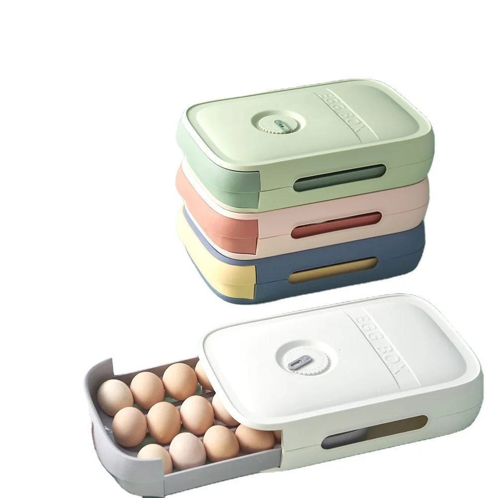 ZS404  Egg Box Drawer Plastic Freezer Storage Box Eggs Tray Fridge Eggs Storage Bins