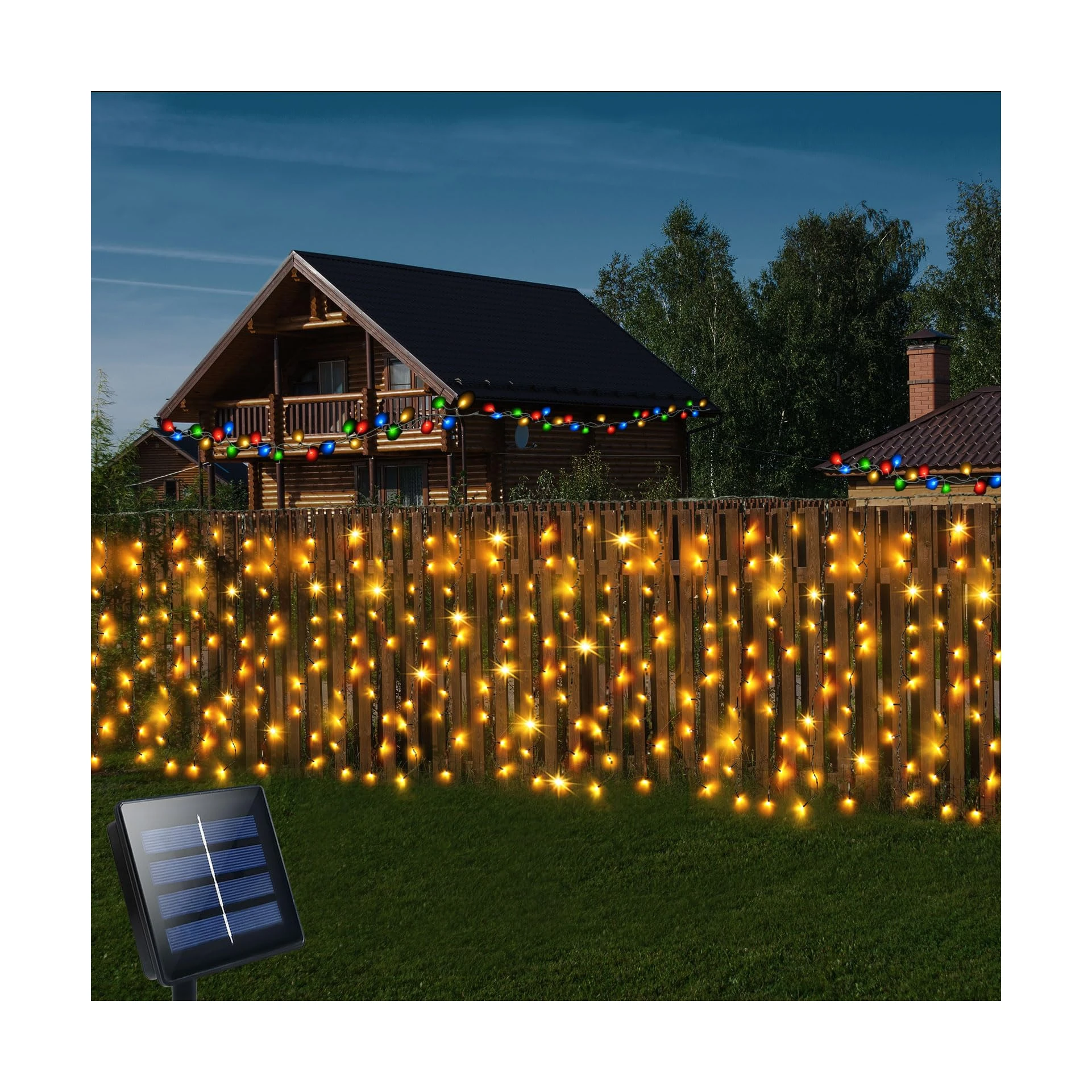 Solar Curtain Lights Outdoor, Upgraded Garden Fairy String Lights Solar 300 LED 8 Modes Remote Control Waterproof Gazebo Light