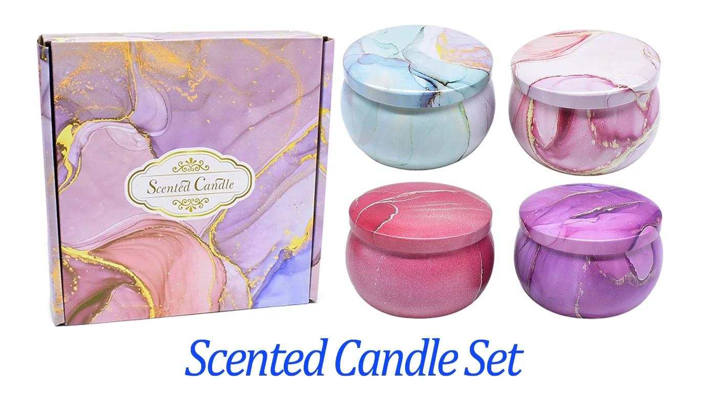 Low MOQ Christmas Gift 4pcs Scented Candle Tin Set 2.2oz 4.4oz Tea Storage Metal Tin