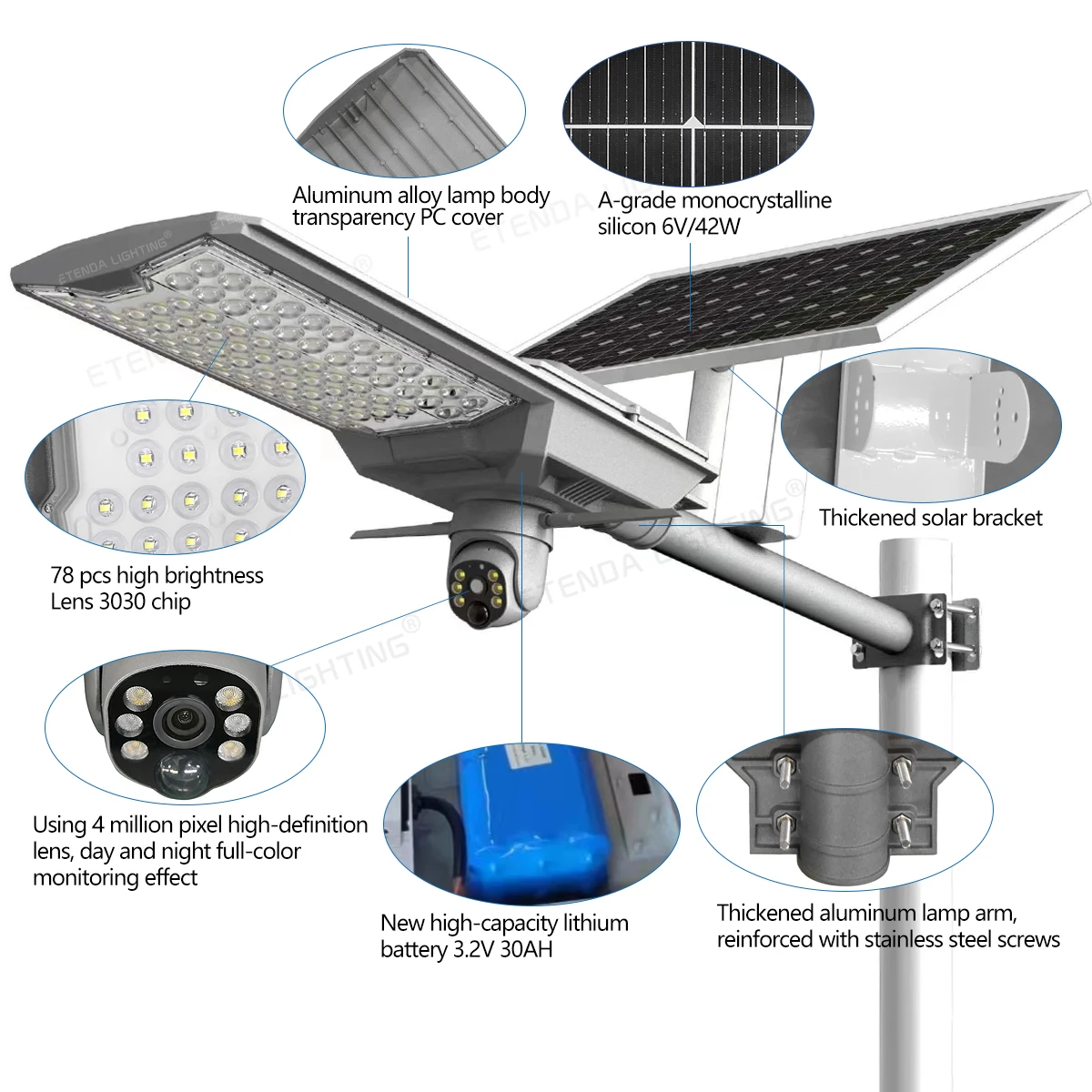Hot-Selling Solar Street Light With Camera 4G Wifi 4MP Outdoor Solar Monitoring Lamp 800W CCTV Wireless