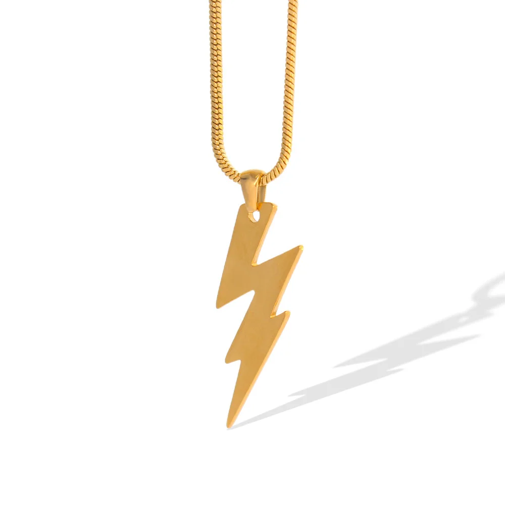 High Polished Snake Chain Irregular Lightning Necklace Waterproof 316L Stainless Steel Lightning Pendant Necklace Jewelry