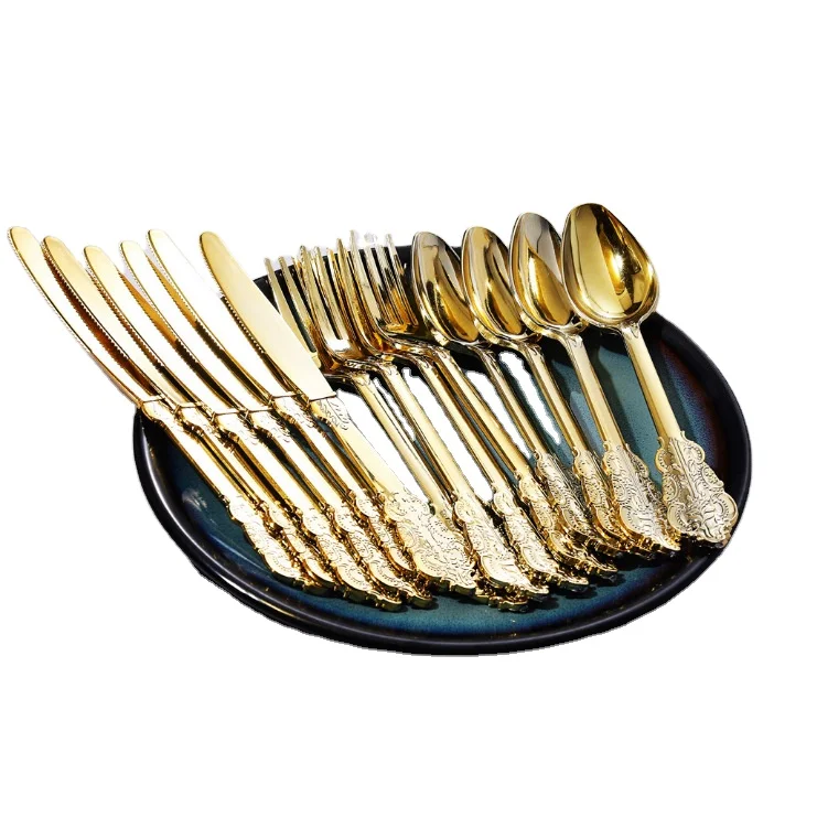 Disposable plastic gold fork knife spoon plates party supplies kits cutlery plastic spoon and fork disposable tableware