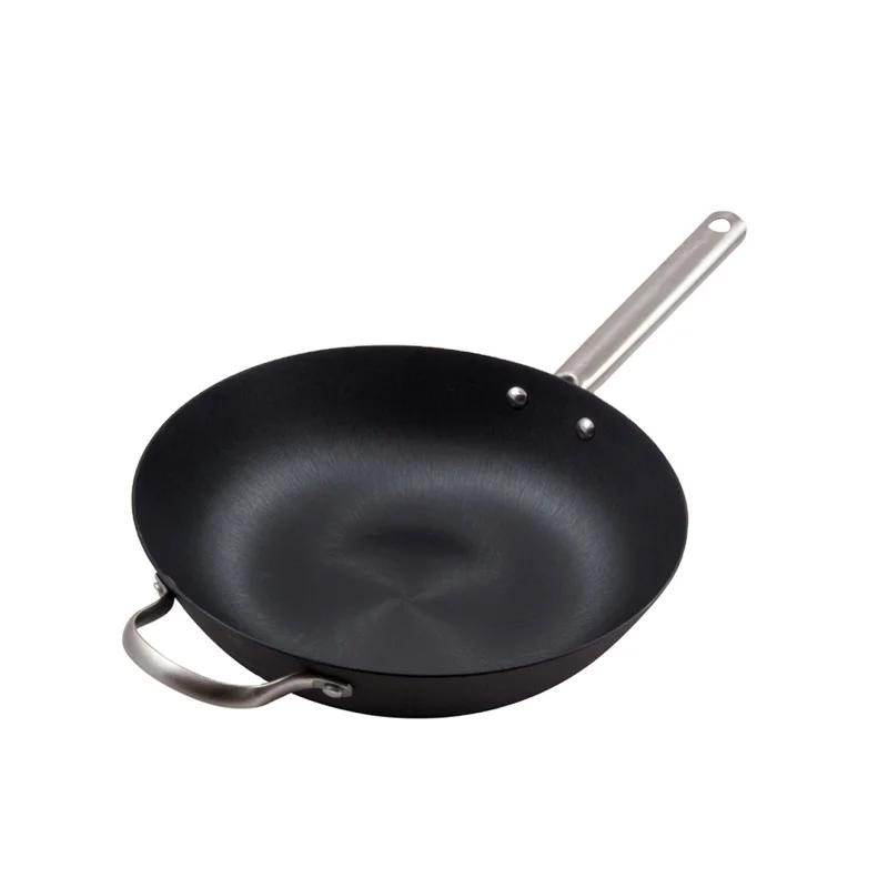 Big size Pre-seasoned Black Cast Iron Non-Stick Wok with Stainless Steel Lid for general use