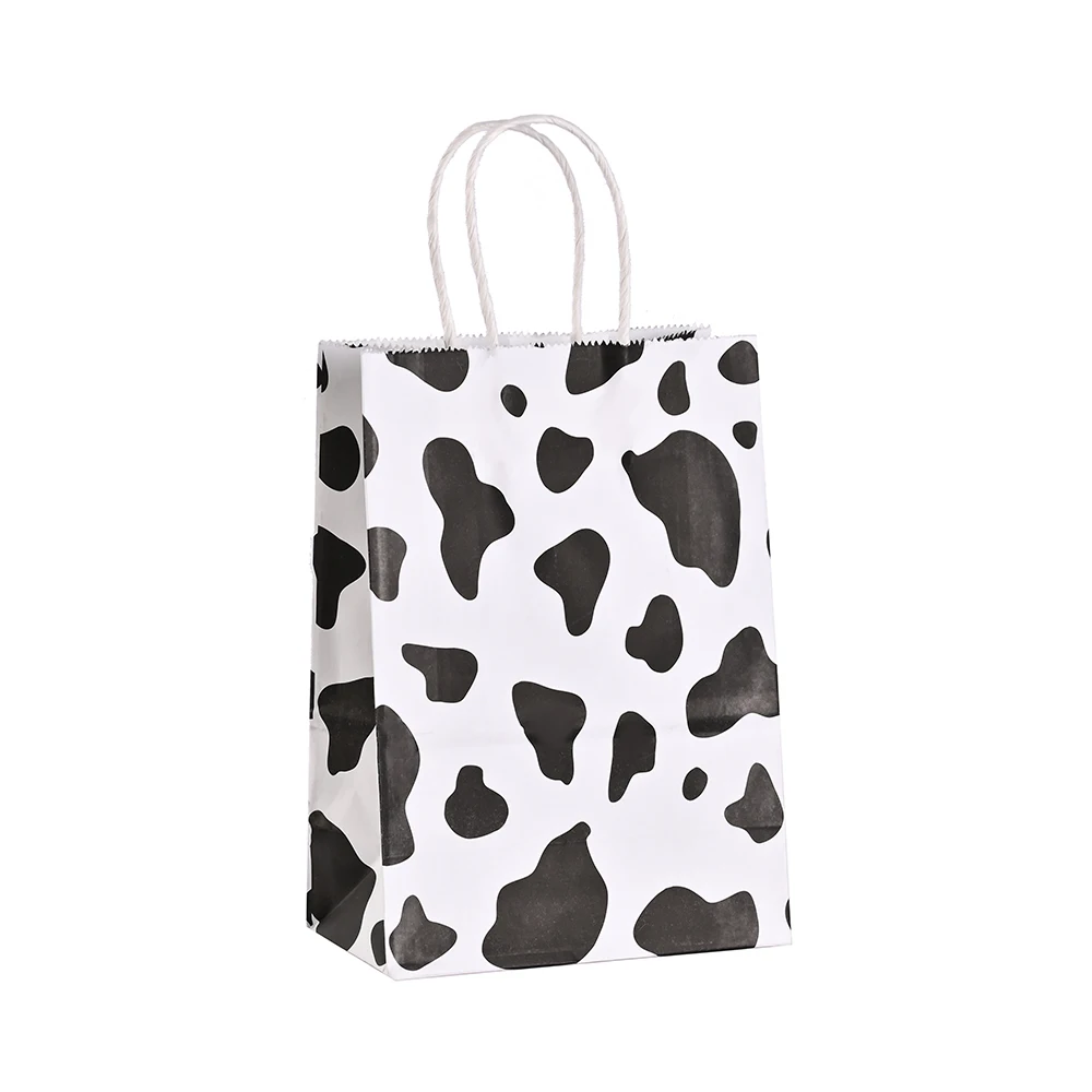 STOCK 21*15*8cm Birthday Party Kraft Paper Bags Printing Party Decoration Animal cow Gift Bags Kids Tote Bag