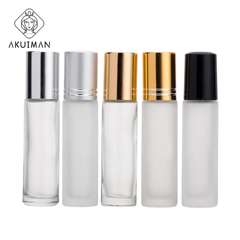 10 ml small y oung living perfume roll-on bottle 10ml frosted matte black crystal essential oil roller ball roll on glass bottle