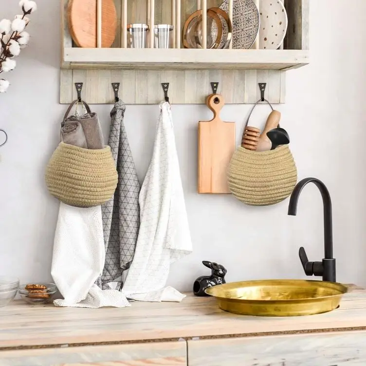 Hanging Flower Pots for Fence Bathroom Small Basket Bohemian Handwoven Wall Decor Straw Decoration Colourful Woven Hangings
