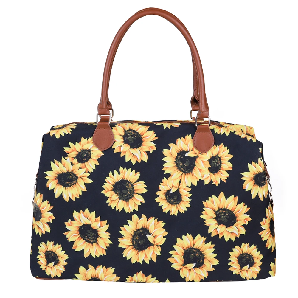 Бесплатная доставка, Женская Роскошная дорожная сумка с подсолнухом, женская большая холщовая спортивная сумка-тоут с монограммой, сумка на ночь для девочек