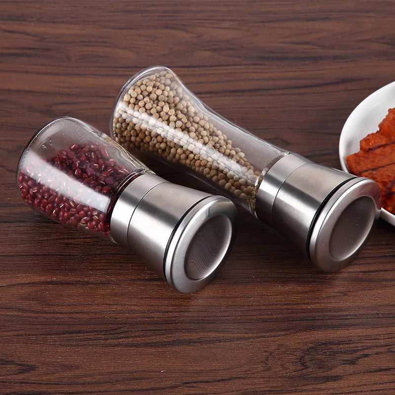 
Kitchen Utensils Grinder Glass Salt Bottle Manual, 2 piece of Set Stainless Steel Pepper Mill 