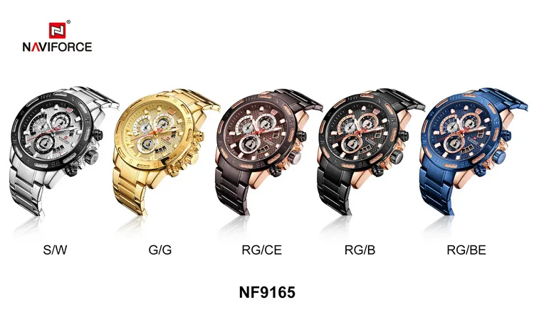 Brand Waterproof Sport Wristwatch Chronograph wristwatch Stainless Steel montre homme NAVIFORCE watch 9165