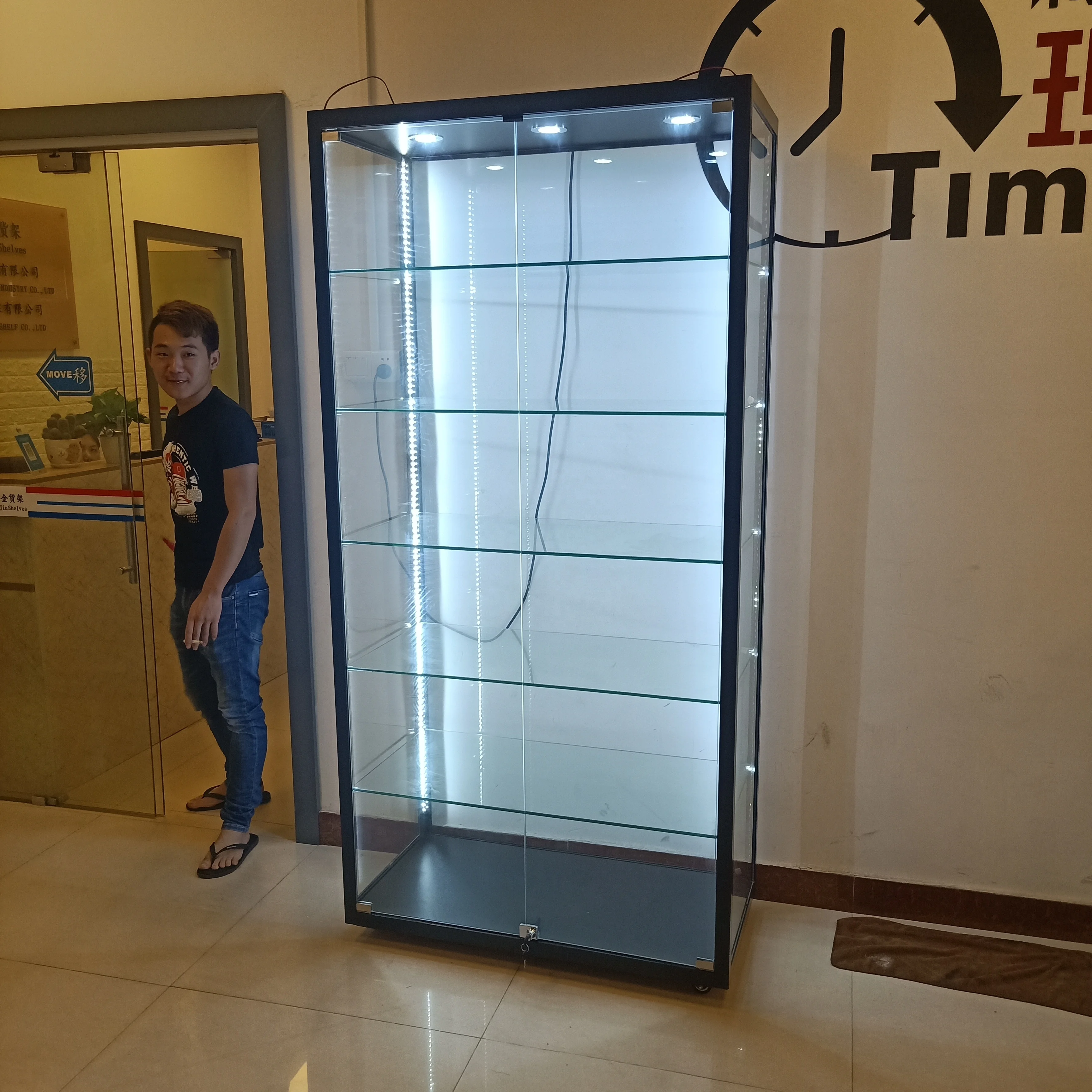 Guangzhou Factory Modern Full Vision Aluminum Frame Glass Vitrina  Bag Display Showcase